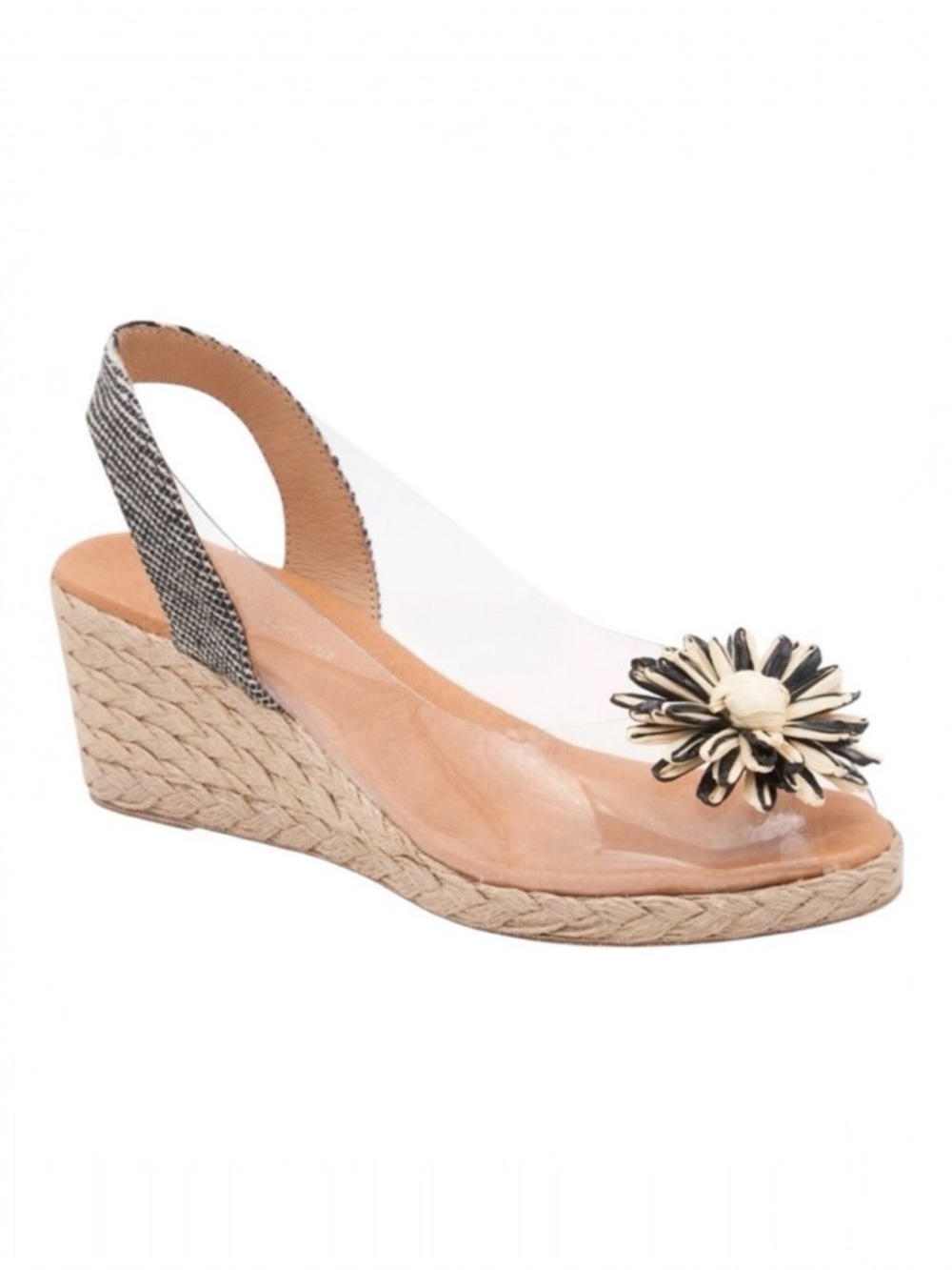 André Assous Aspen Clear Slingback‎ Flower Espadrille Wedge Sandals Size 8.5